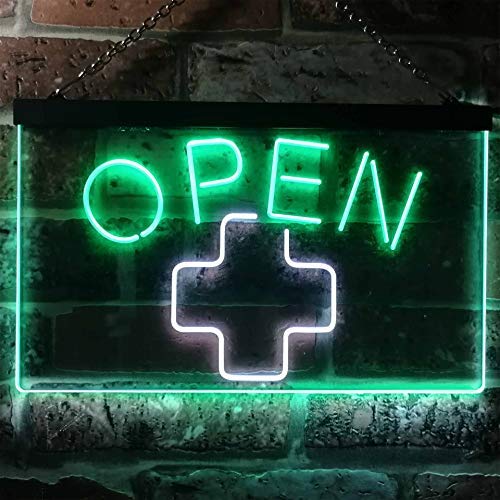 Open Medical Cross Dispensary Dual LED Neon Light Sign